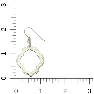 3 of 9: Scale of Pierced Hammered Quatrefoil Aluminum Earrings on Ruler for Size Dimensions