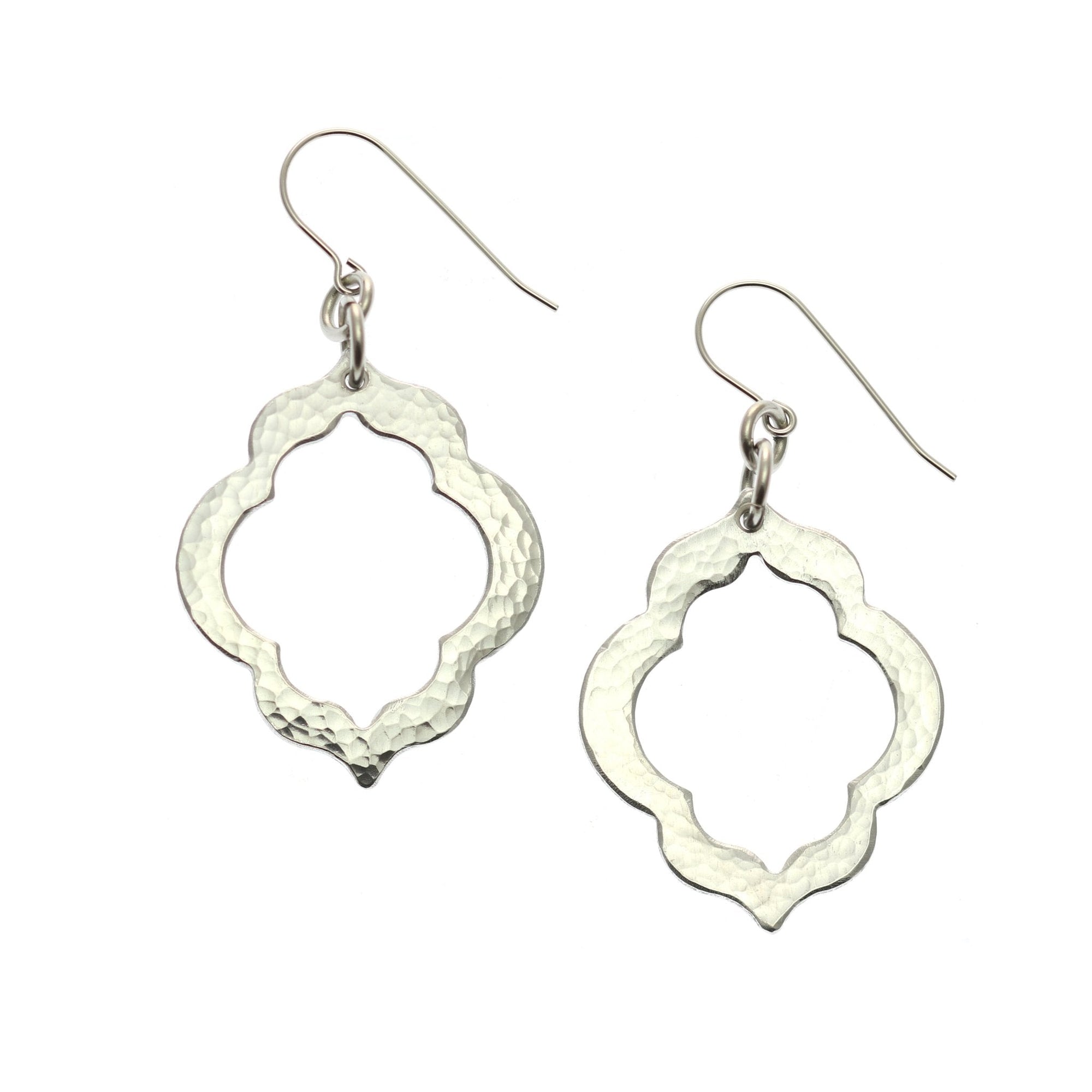 Detail of Pierced Hammered Quatrefoil Aluminum Earrings