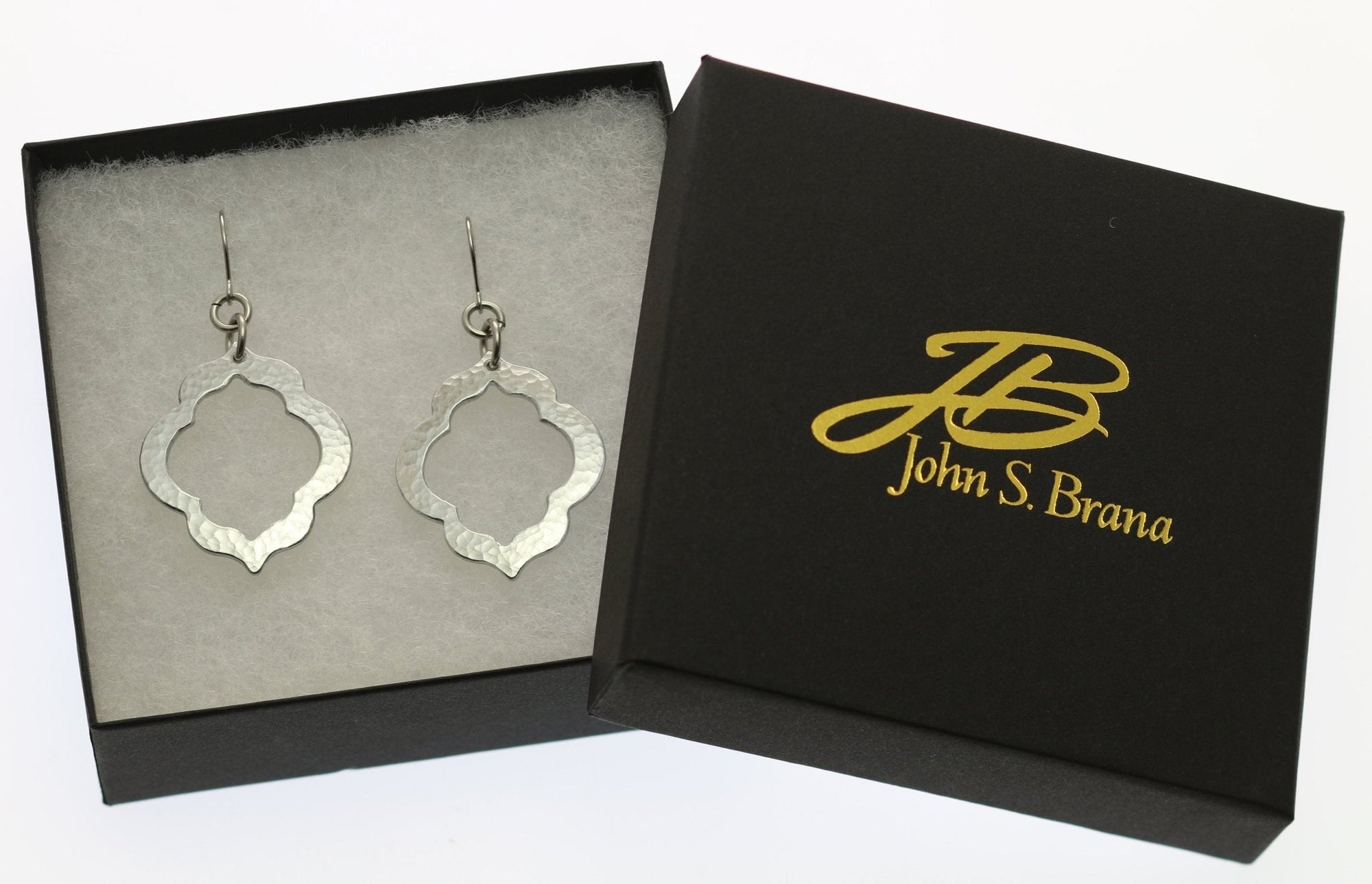 Gift Boxed Pierced Hammered Quatrefoil Aluminum Earrings