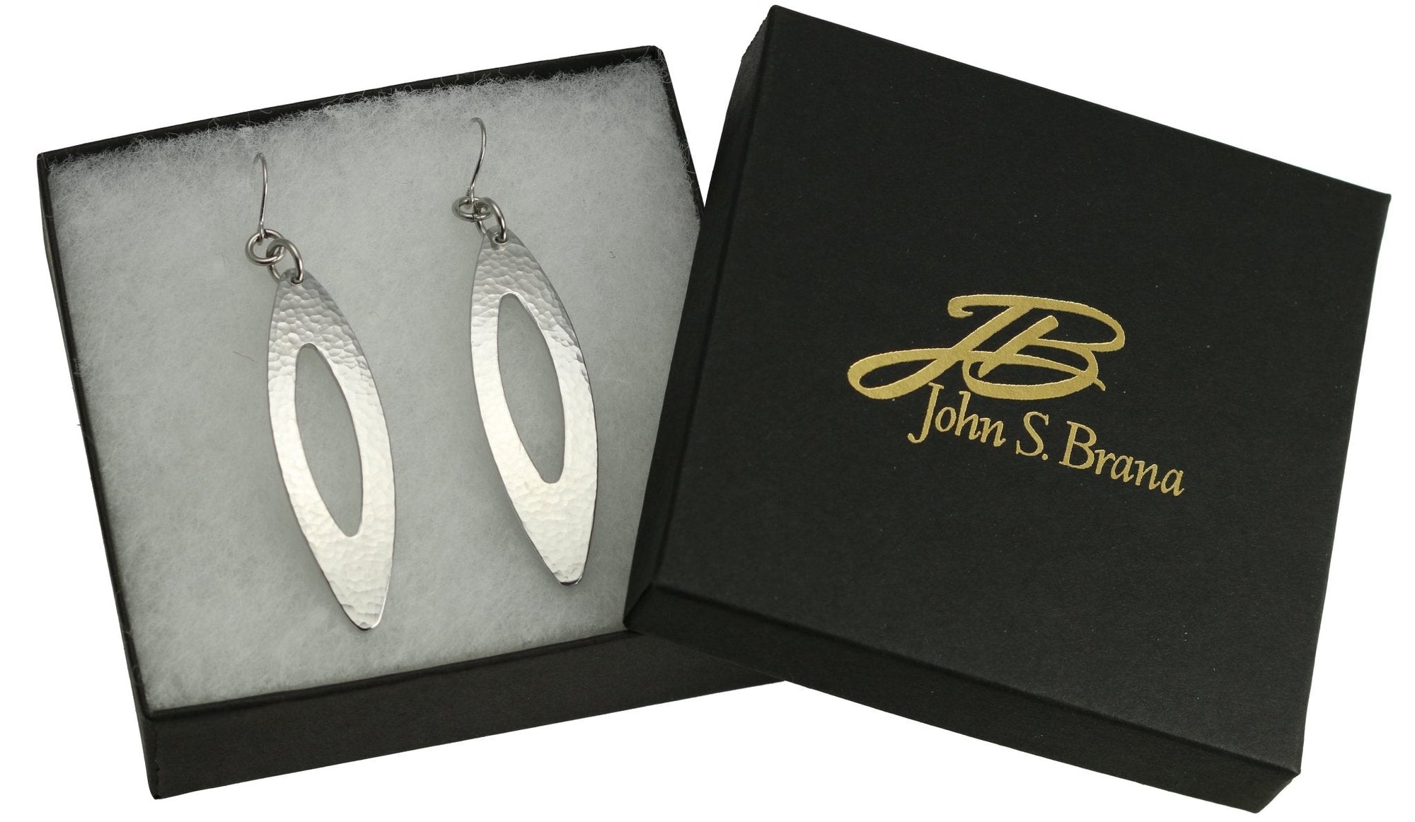Pierced Large Oval Hammered Aluminum Drop Earrings in Box