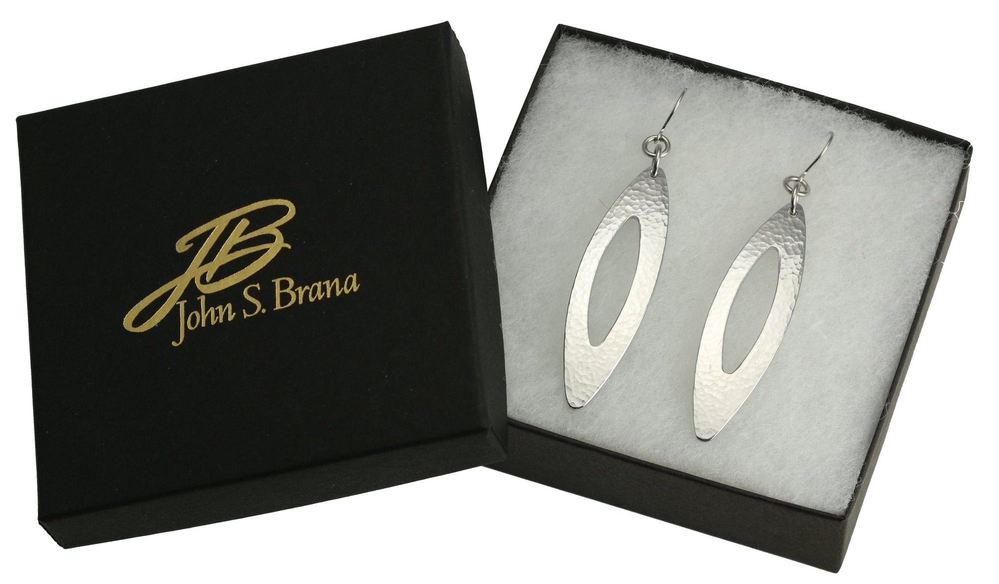 Gift Boxed Pierced Large Oval Hammered Aluminum Earrings