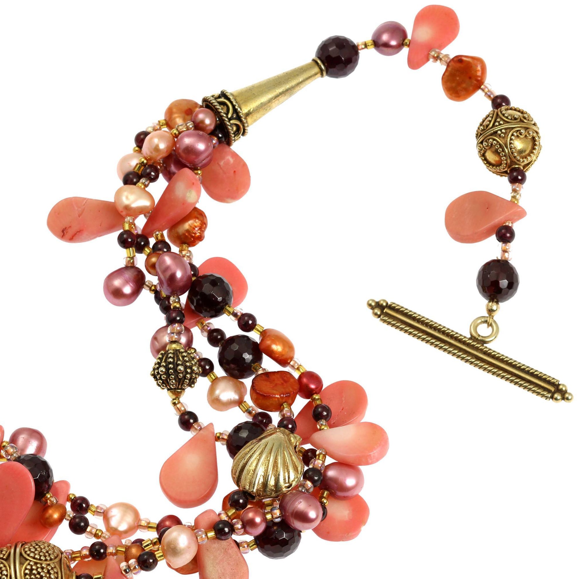 Pink Coral Garnet Beaded Gemstone Necklace Clasp Detail