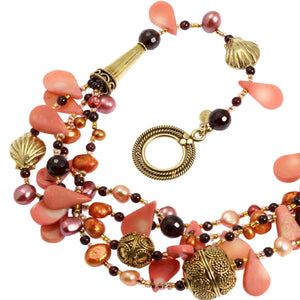 4 of 5: Clasp of Pink Coral Garnet Beaded Gemstone Necklace
