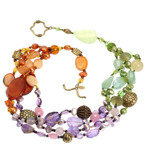 3 of 5: Detail View of Prehnite Amethyst Carnelian Necklace