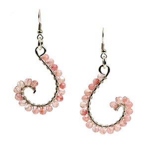 3 of 4: Detail View of Rose Quartz Wire Wrapped Silver Earrings