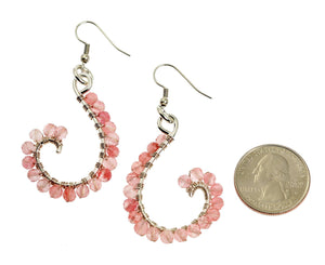 2 of 4: Size of Rose Quartz Wire Wrapped Silver Earrings compared to a US Quarter Coin