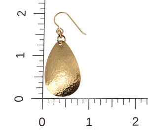 4 of 6: Scale of Small Hammered Bronze Teardrop Earrings on a Ruler for Size Dimensions