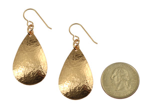 2 of 6: Size of Small Hammered Bronze Teardrop Earrings compared to a US Quarter Coin