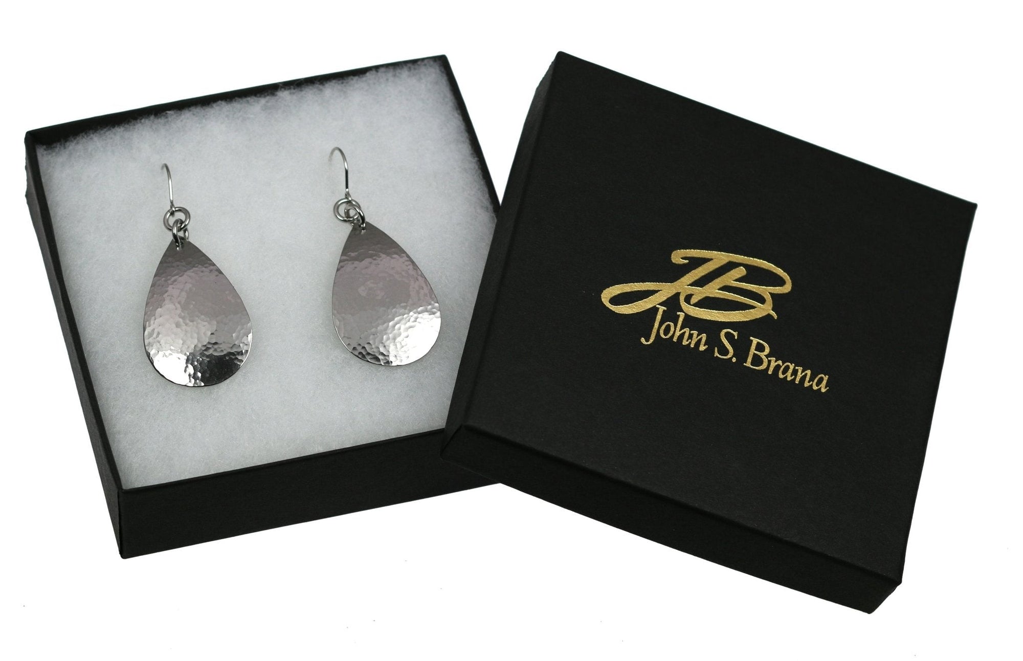 Gift Boxed Small Hammered Stainless Steel Teardrop Earrings