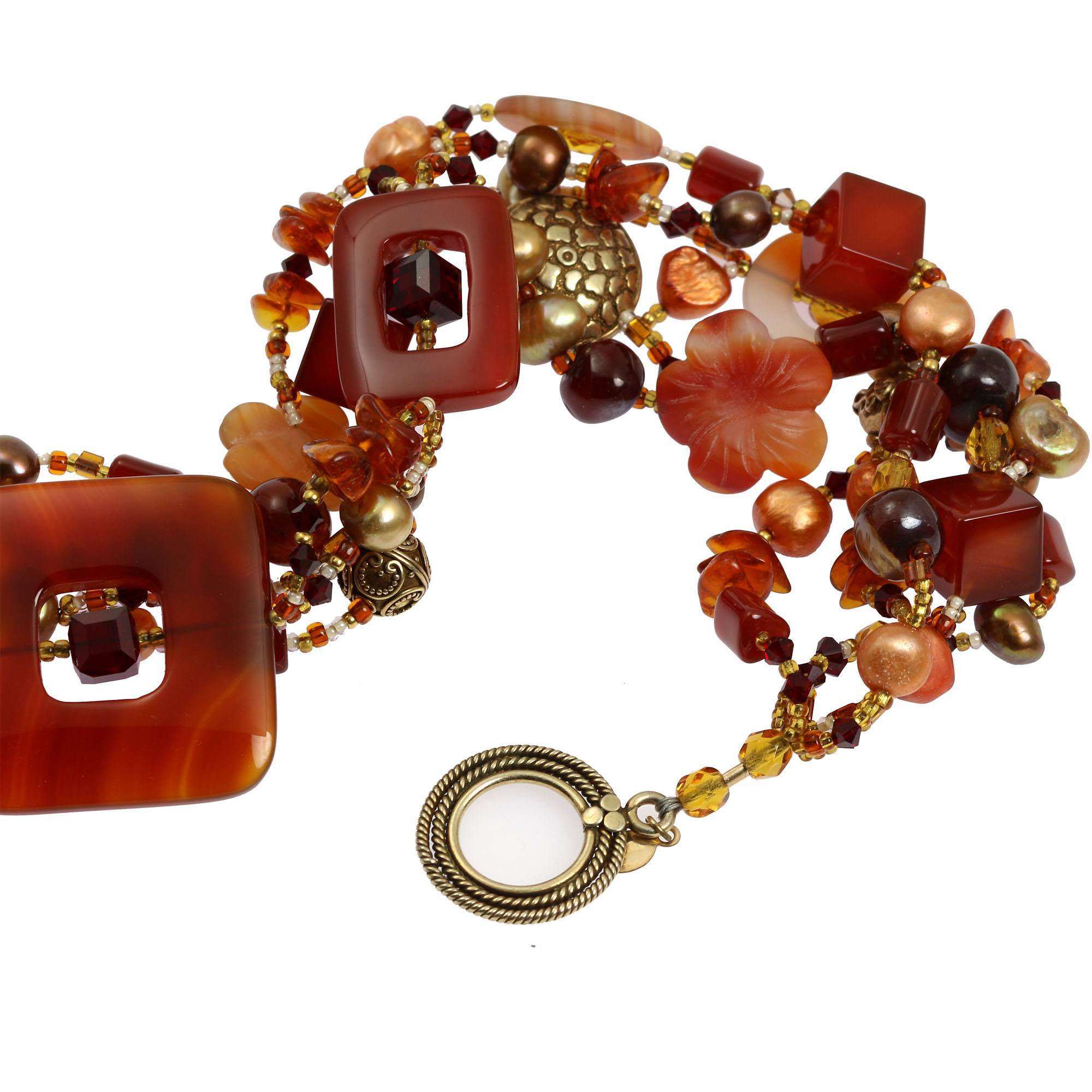 Square Carnelian Beaded Gemstone Necklace Clasp Detail