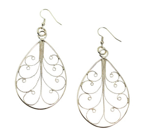 1 of 4: A Pair of Sterling Silver Filigree Teardrop Scroll Earrings on a White Background