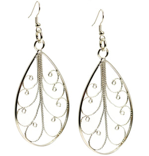 3 of 4: Detail of Sterling Silver Filigree Tear Drop Scroll Earrings