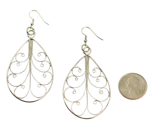 2 of 4: Size of Sterling Silver Filigree Teardrop Scroll Earrings compared to a US Quarter Coin