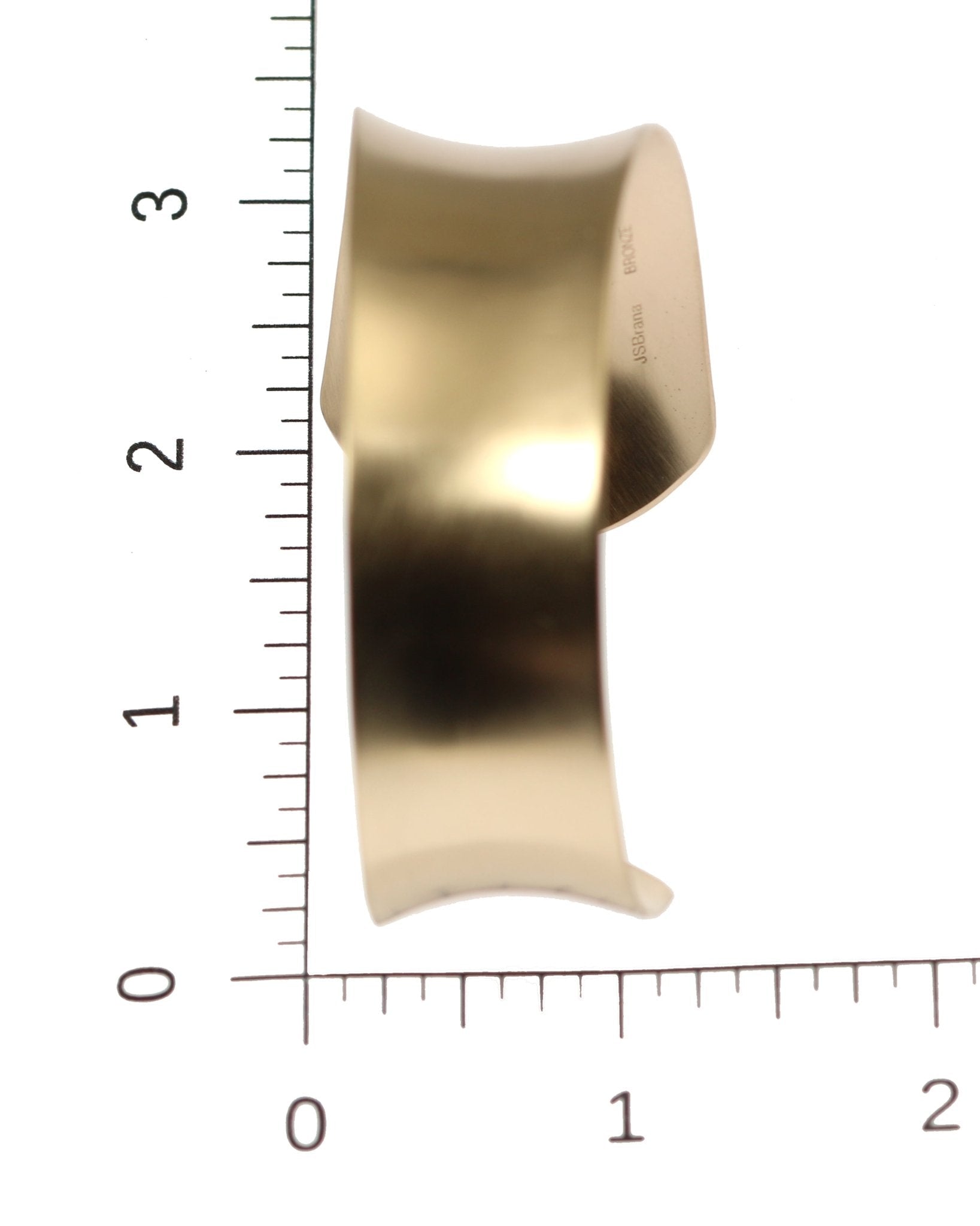 Scale of Tapered Brushed Bronze Anticlastic Cuff on Ruler for Size Dimensions