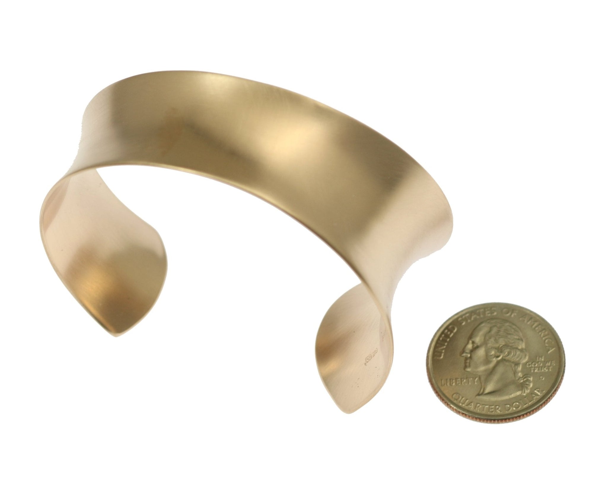 Width of Tapered Brushed Bronze Anticlastic Cuff compared to a US Quarter Coin