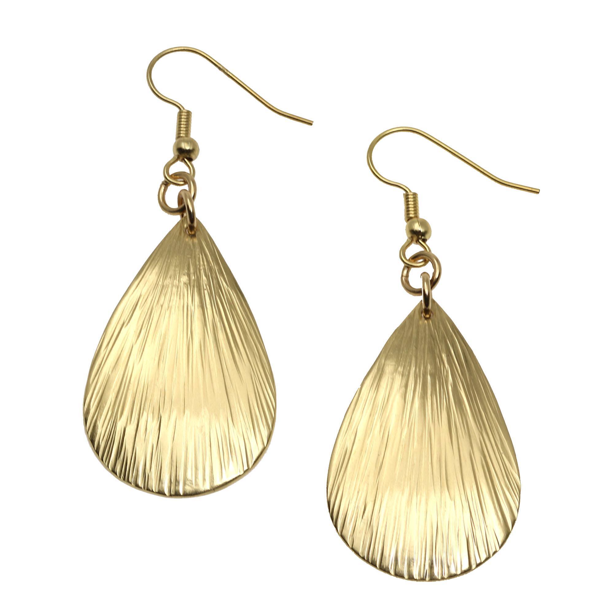 Detail of Tear Drop Nu Gold Bark Earrings