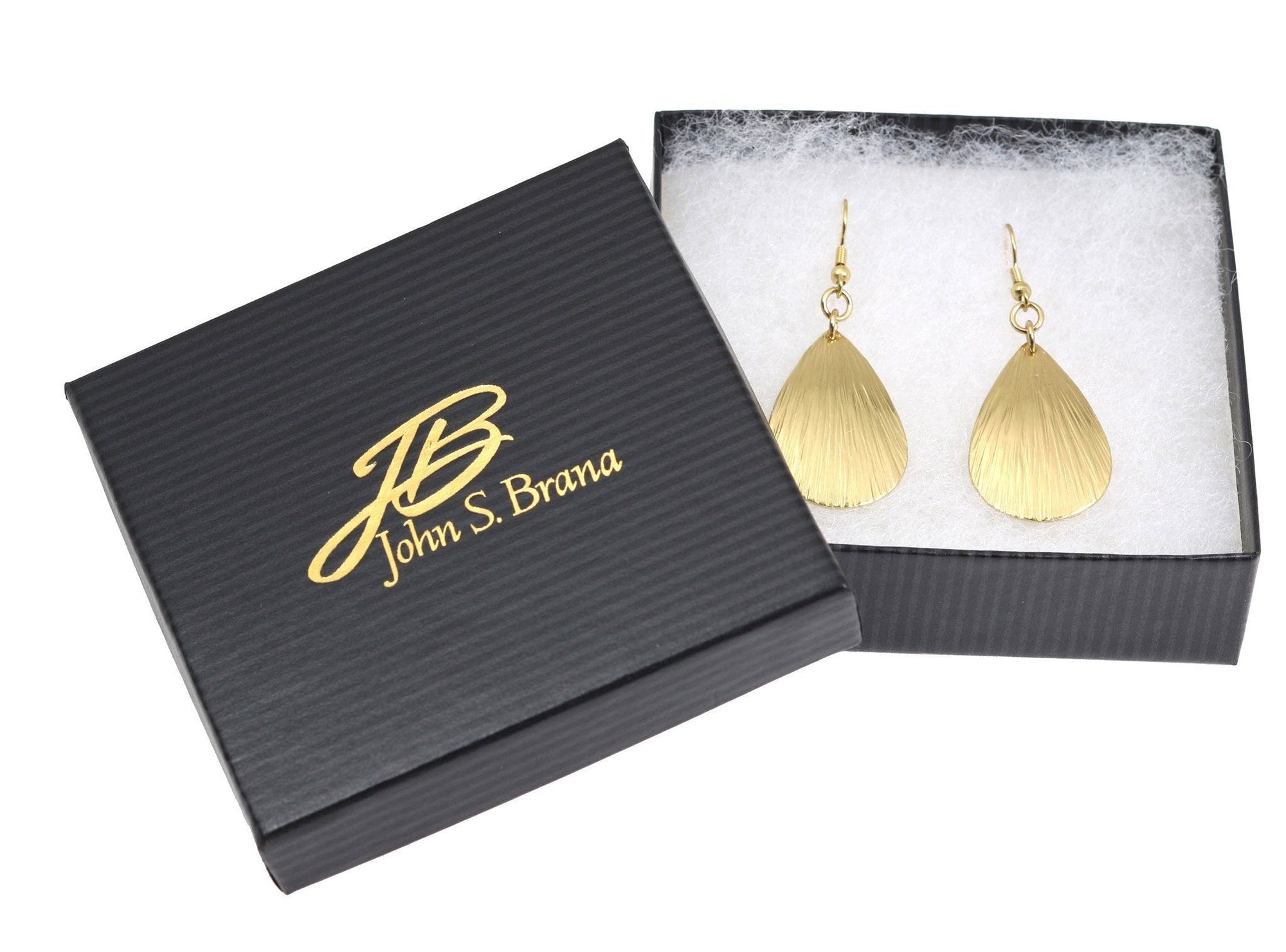 Gift Boxed Tear Drop Nu Gold Bark Earrings