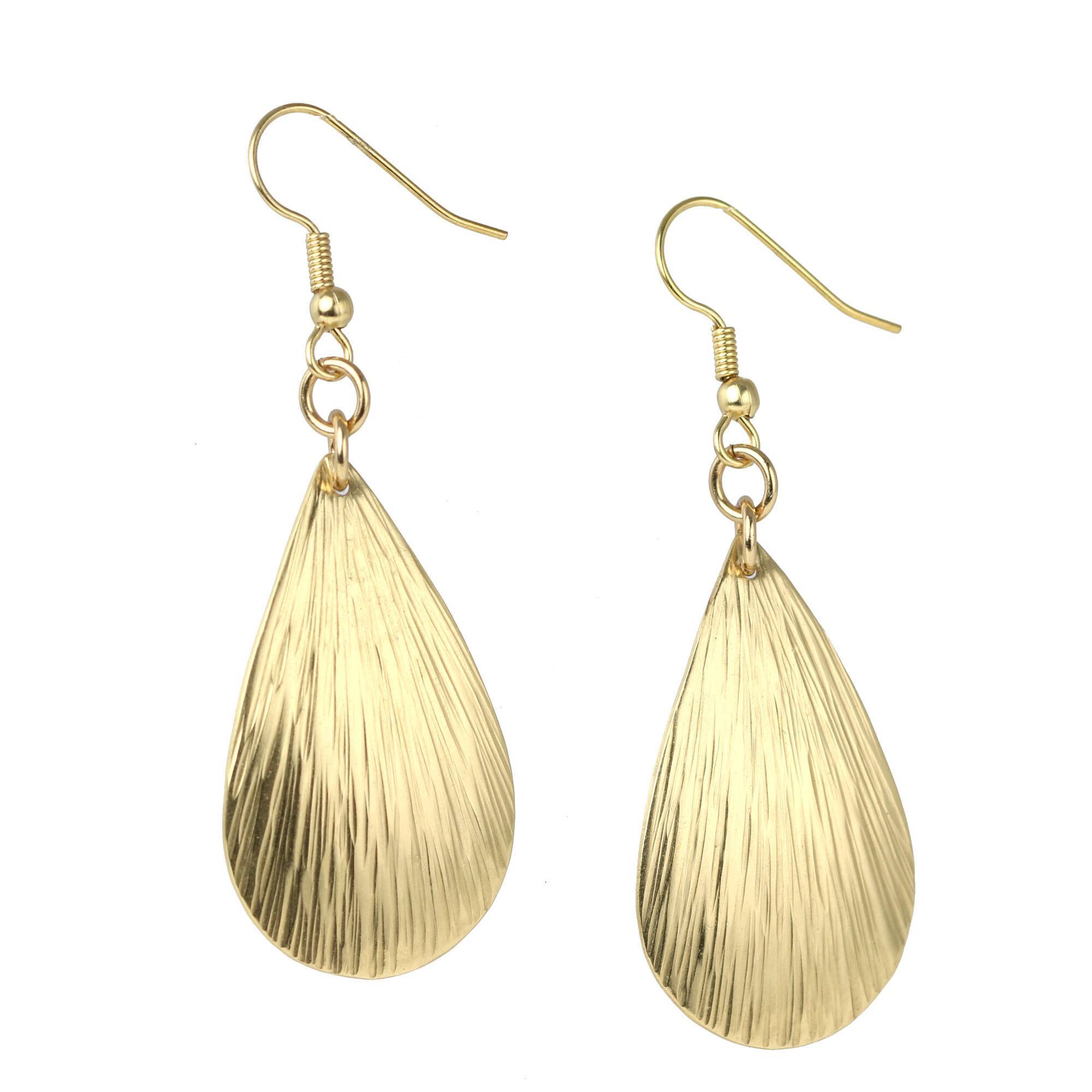 Tear Drop Nu Gold Bark Earrings