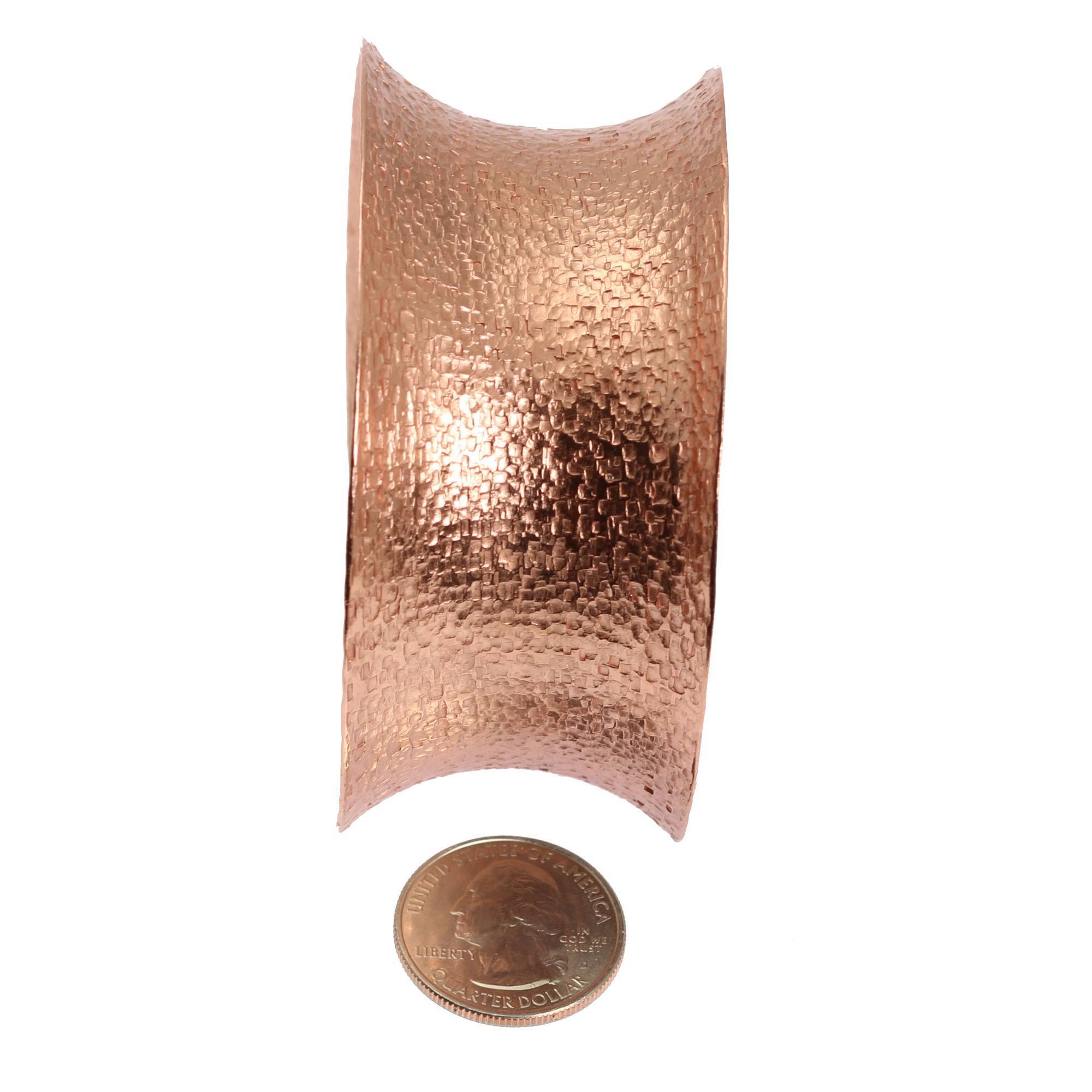 Width of Texturized Copper Cuff Bracelet compared to a US Quarter Coin