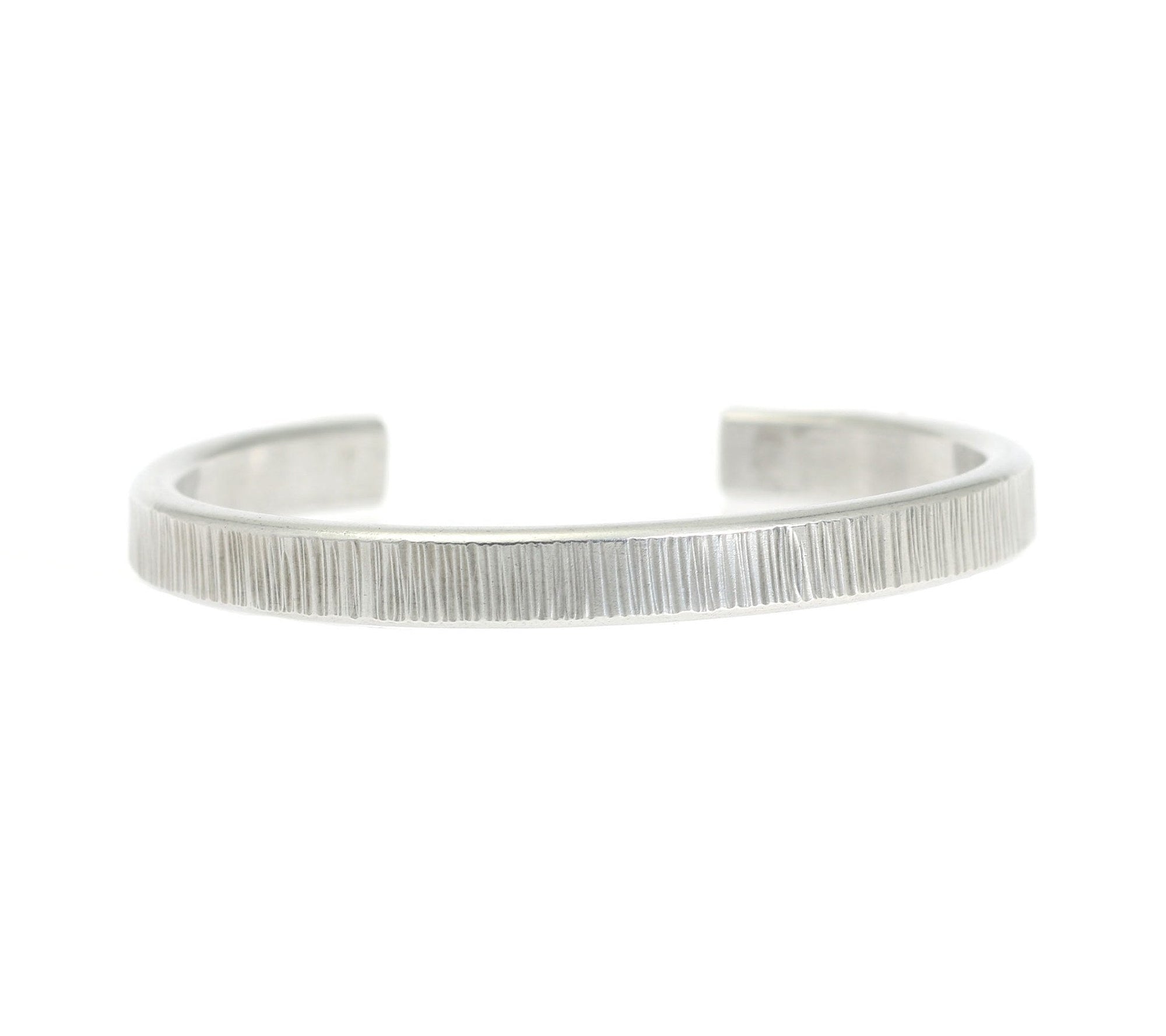 Detailed View of Thin Chased Aluminum Cuff Bracelet