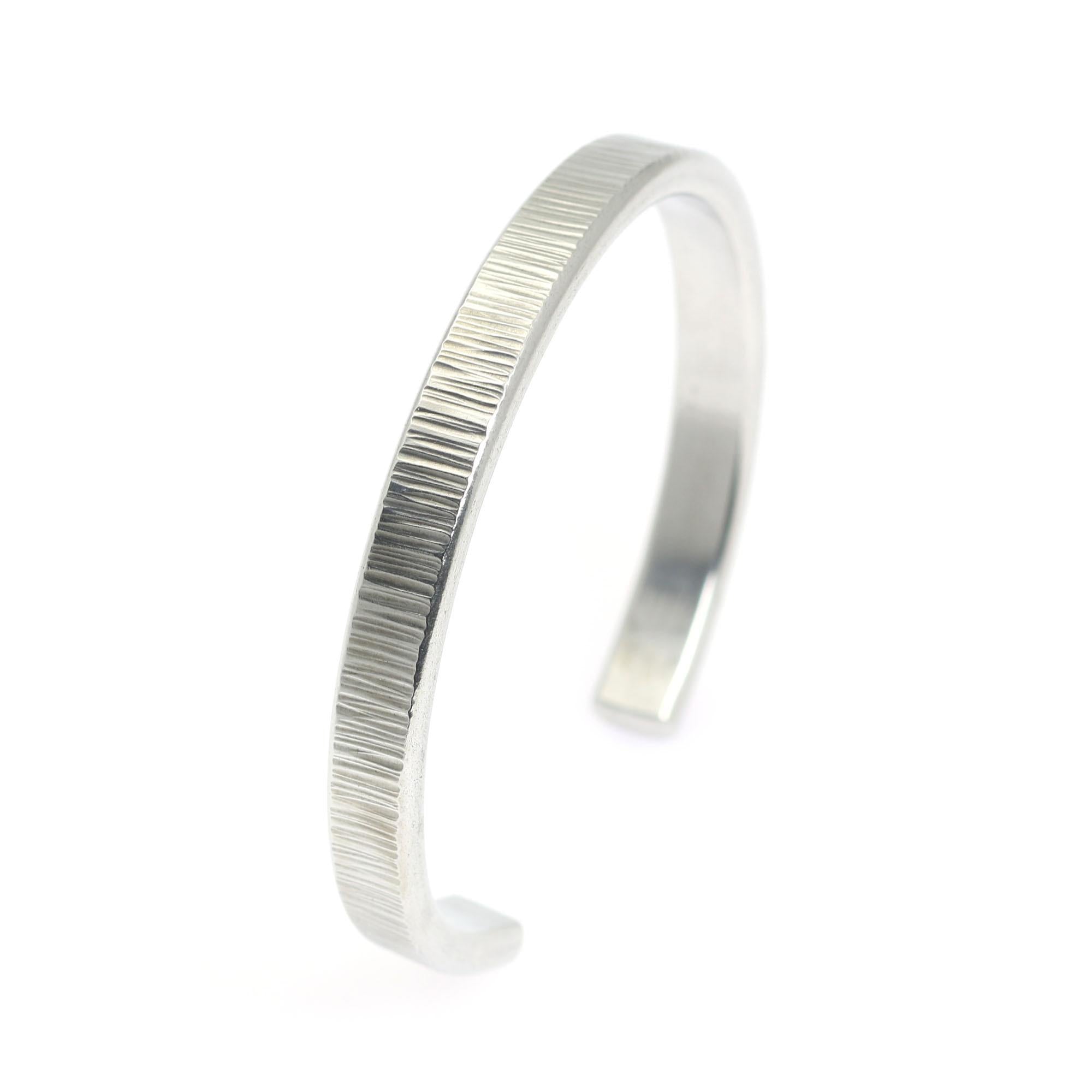 Left View of Thin Chased Aluminum Cuff Bracelet