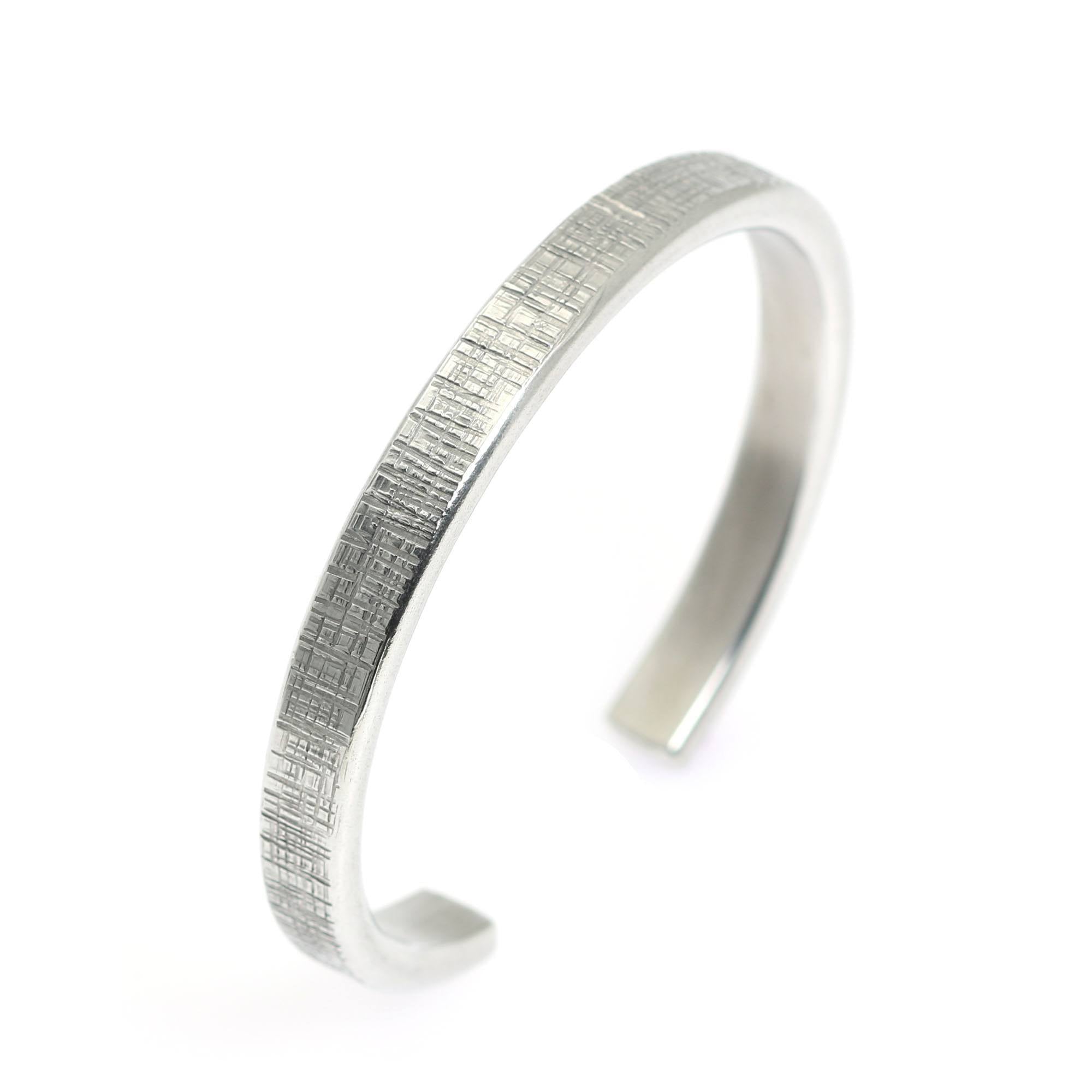 Left View of Thin Linen Aluminum Cuff Bracelet
