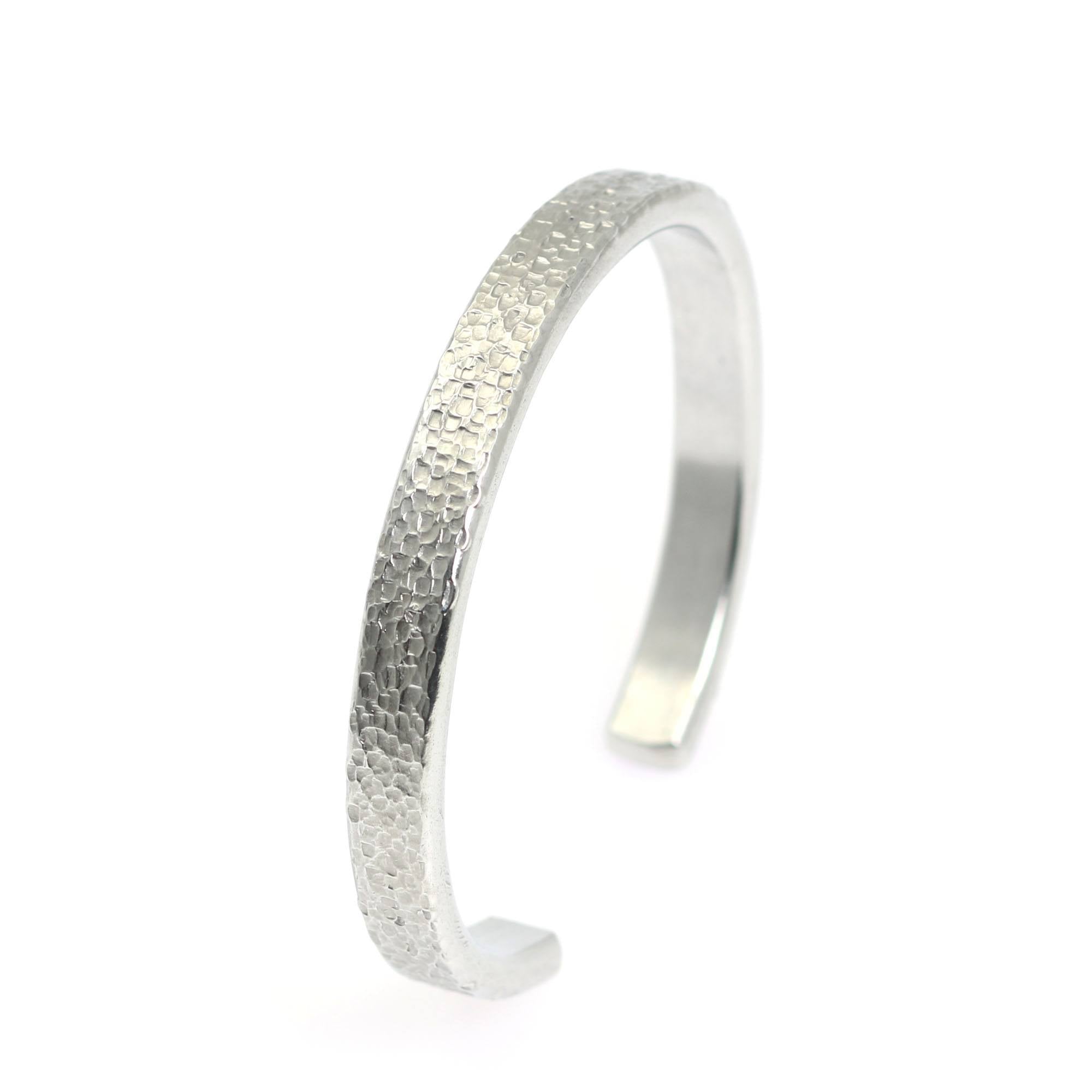 Left View of Thin Texturized Aluminum Cuff Bracelet