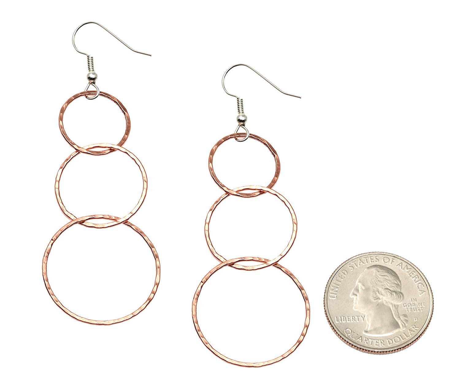 Size of Hammered Copper Dangle Earrings