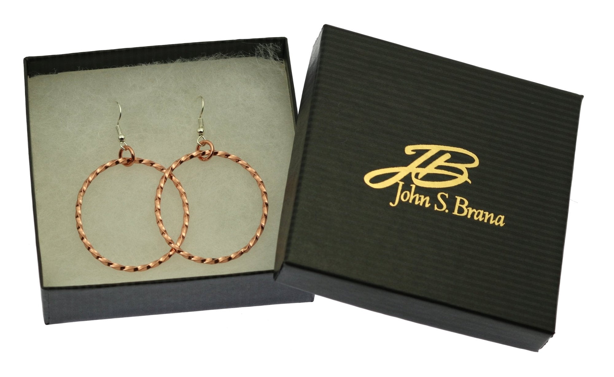 Gift Boxed Twisted Cable Oval Copper Hoop Earrings