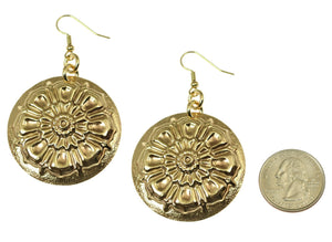 2 of 6: Size of Victorian Button Nu Gold Disc Earrings compared to a US Quarter Coin