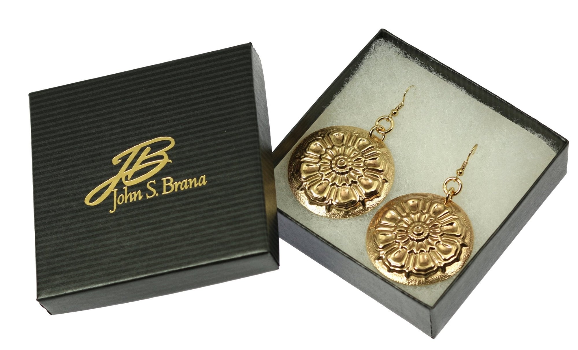 Victorian Button Nu Gold Disc Earrings in Gift Box