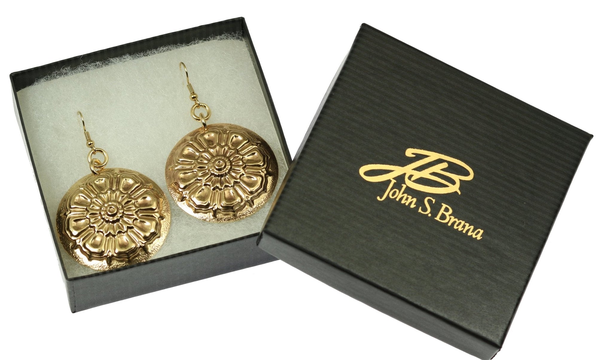 Gift Boxed Victorian Button Nu Gold Disc Earrings