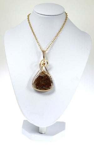 3 of 4: West Texas Agate 14K Gold-filled Pendant with Gold Chain on a White Neck Display