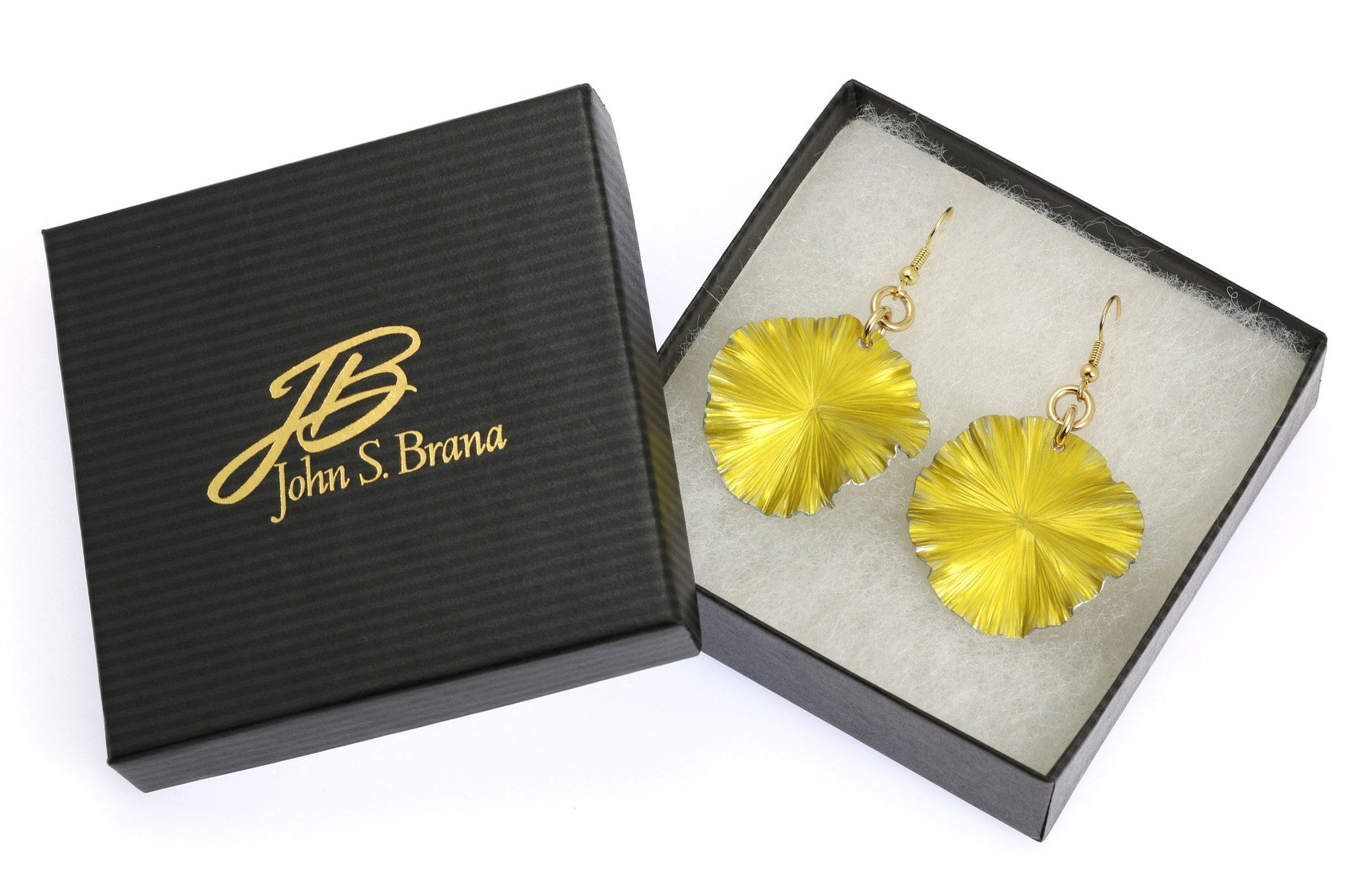 Yellow Anodized Aluminum Lily Pad Earrings in Gift Box