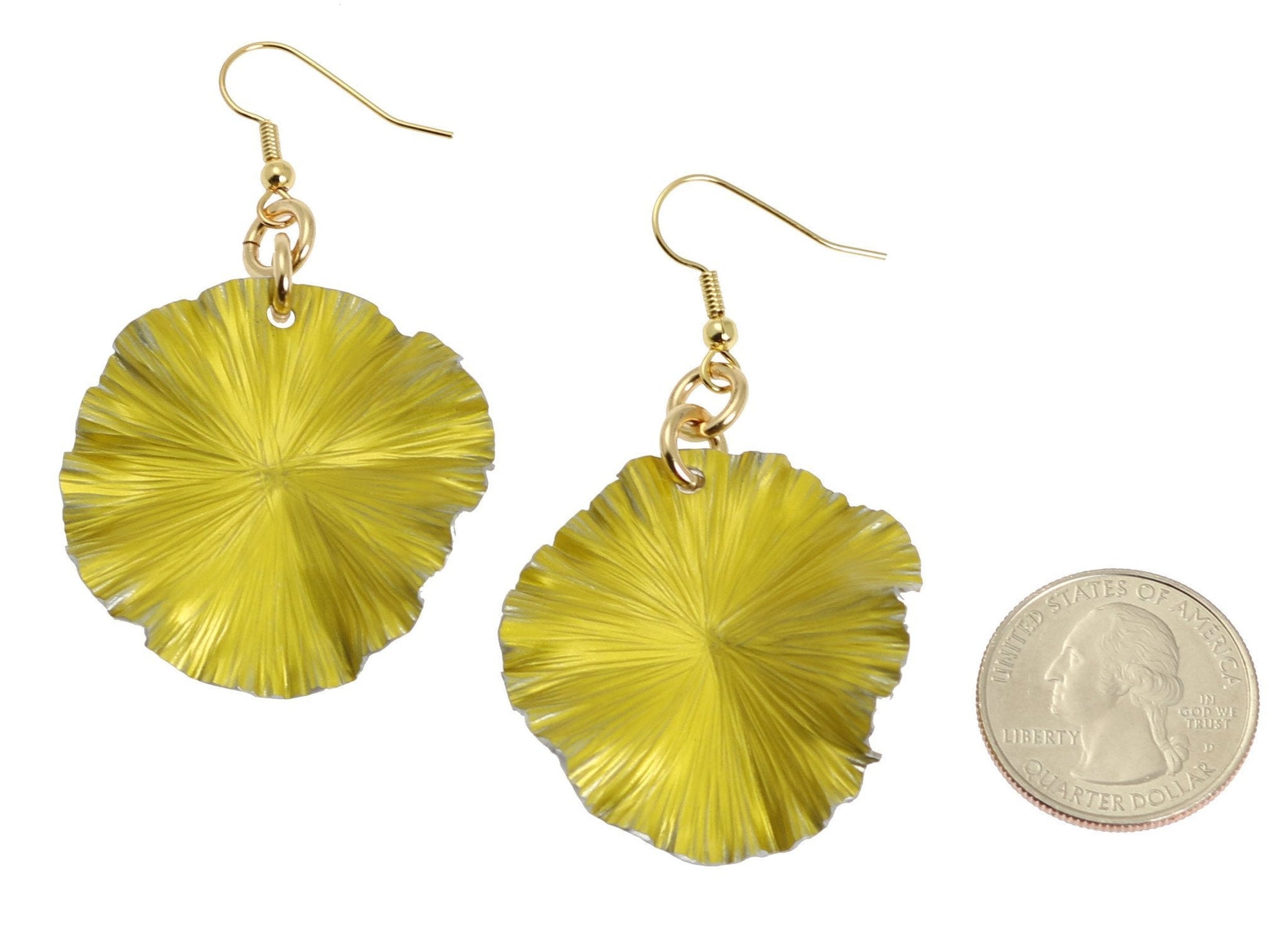 Size of Yellow Anodized Aluminum Lily Pad Earrings