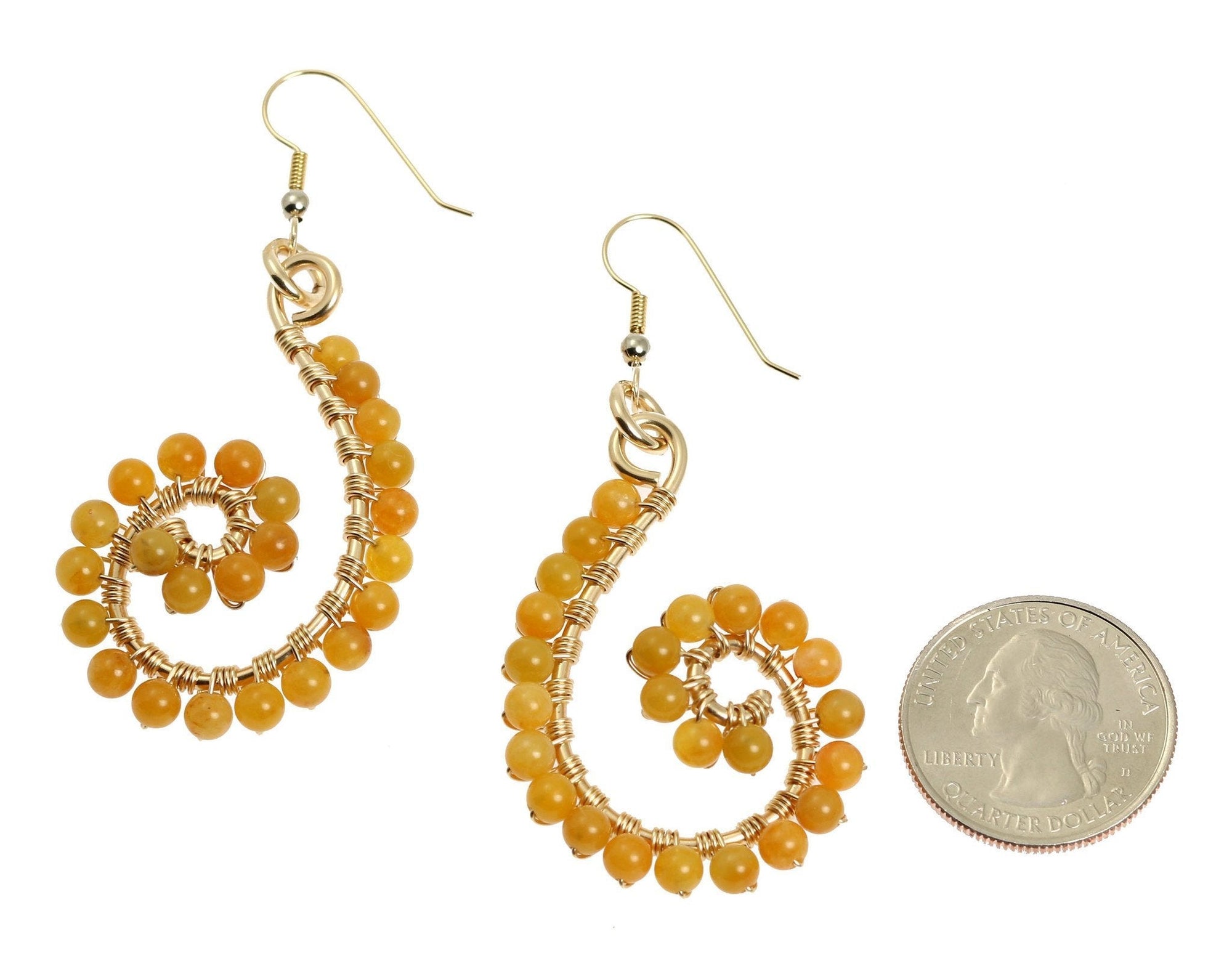 Size of Yellow Jade Wire Wrapped 14K Gold-filled Earrings