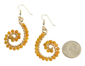 2 of 4: Size of Yellow Jade Wire Wrapped 14K Gold-filled Earrings compared to a US Quarter Coin