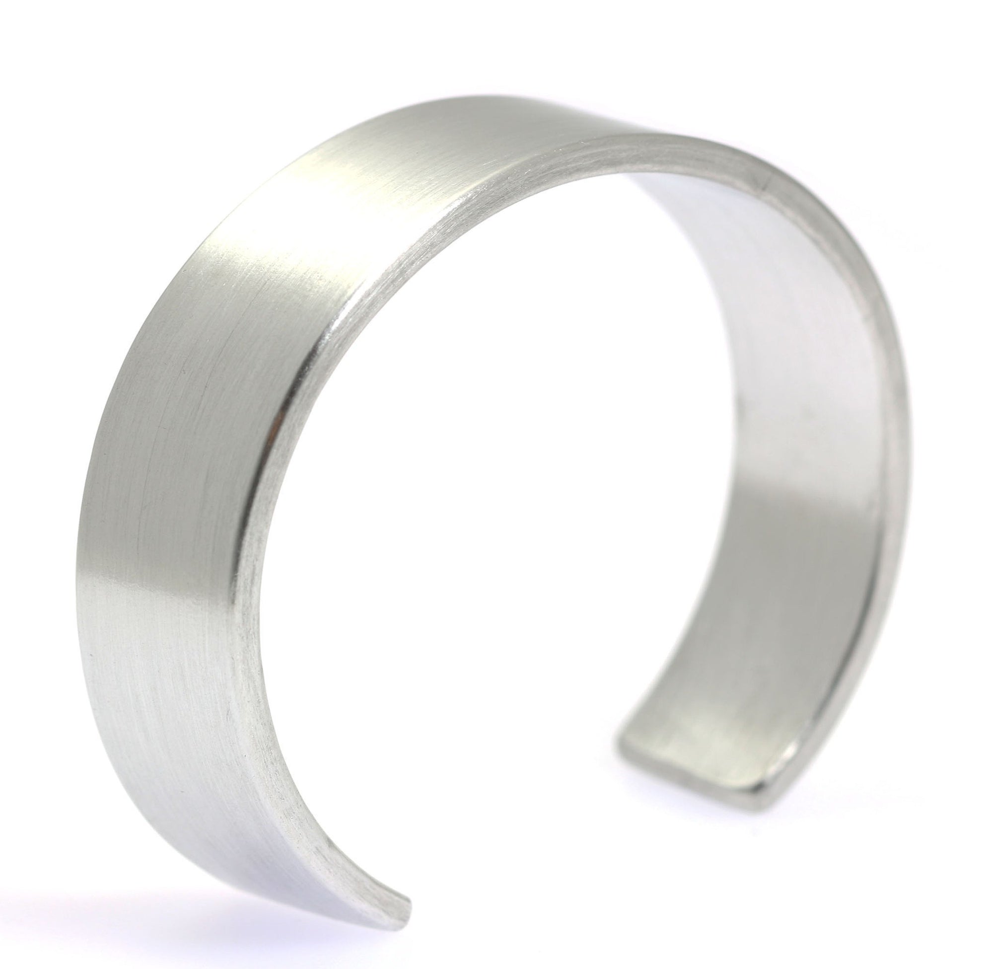 A 9mm Brushed Aluminum Cuff Bracelet on a White Background