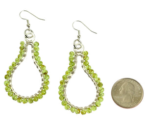 2 of 4: Size of Hammered Silver Drop Earrings with Peridot compared to a US Quarter Coin