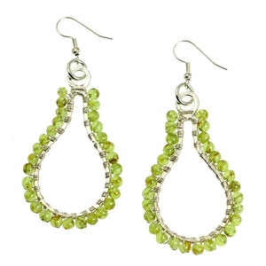 3 of 4: Detail View Hammered Silver Drop Earrings with Peridot
