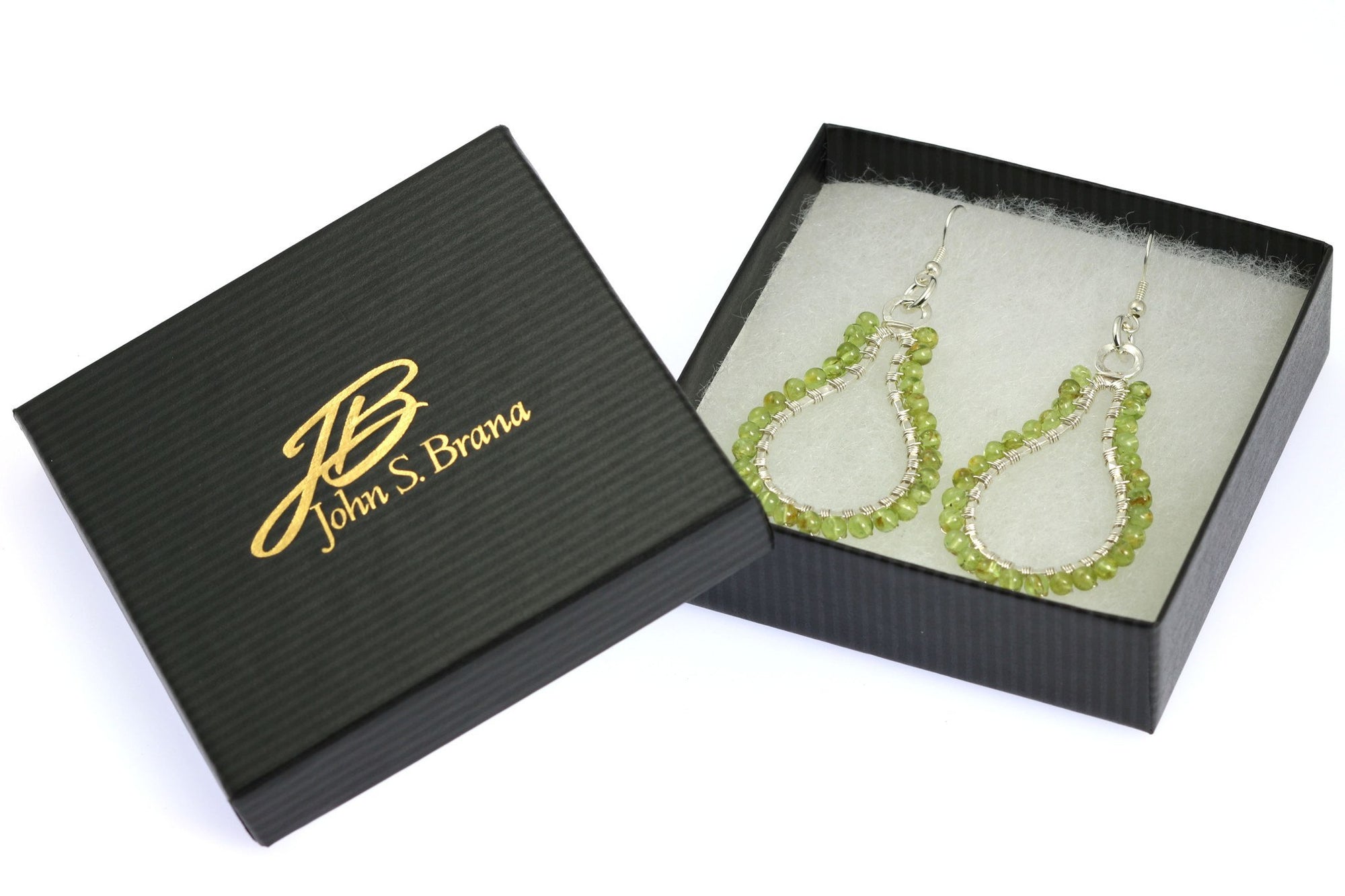 Gift Boxed Hammered Silver Drop Earrings with Peridot