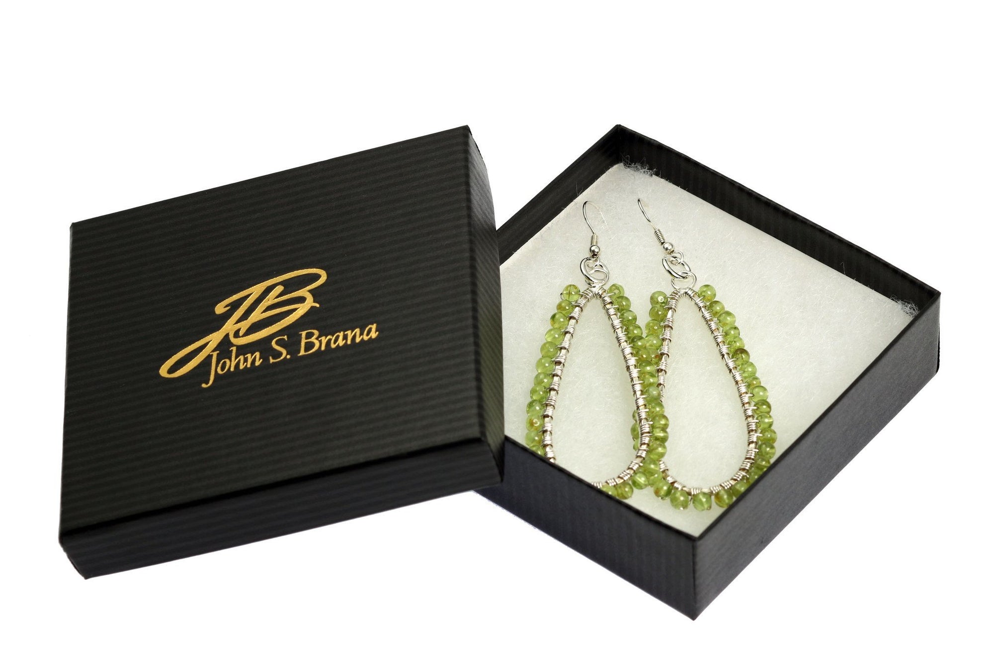 Gift Boxed Hammered Silver Teardrop Earrings with Peridot